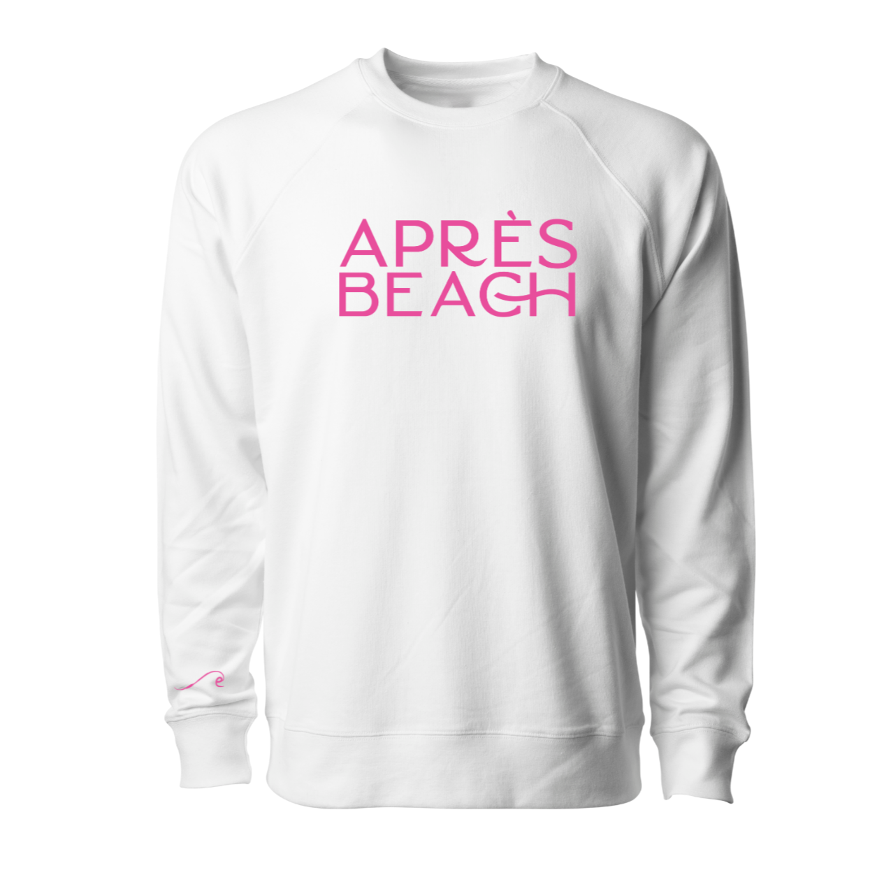 white beach crewneck  sweatshirt with apres beach design