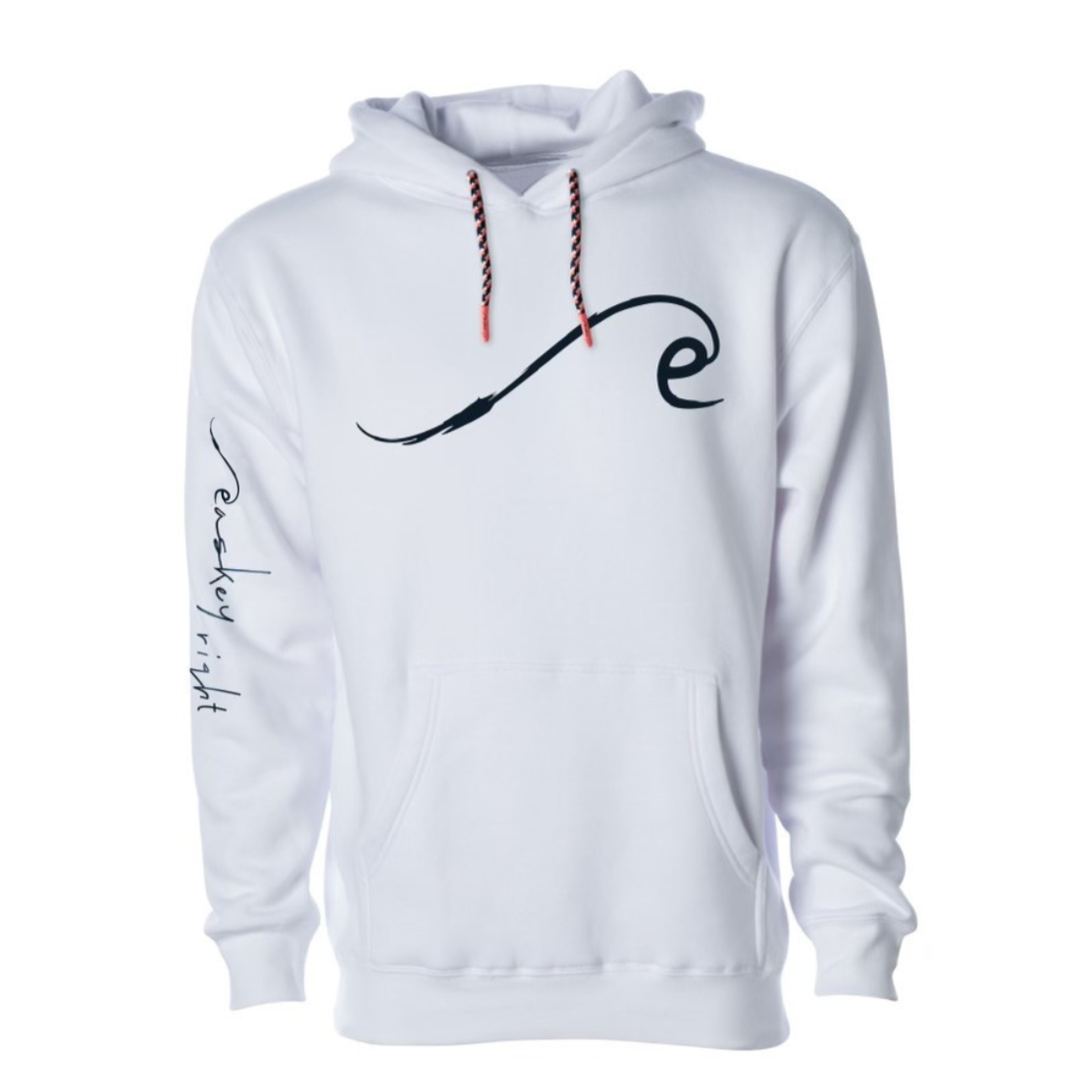 white hoodie with navy wave on front