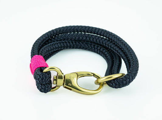 navy and pink nautical rope bracelet with brass clasp
