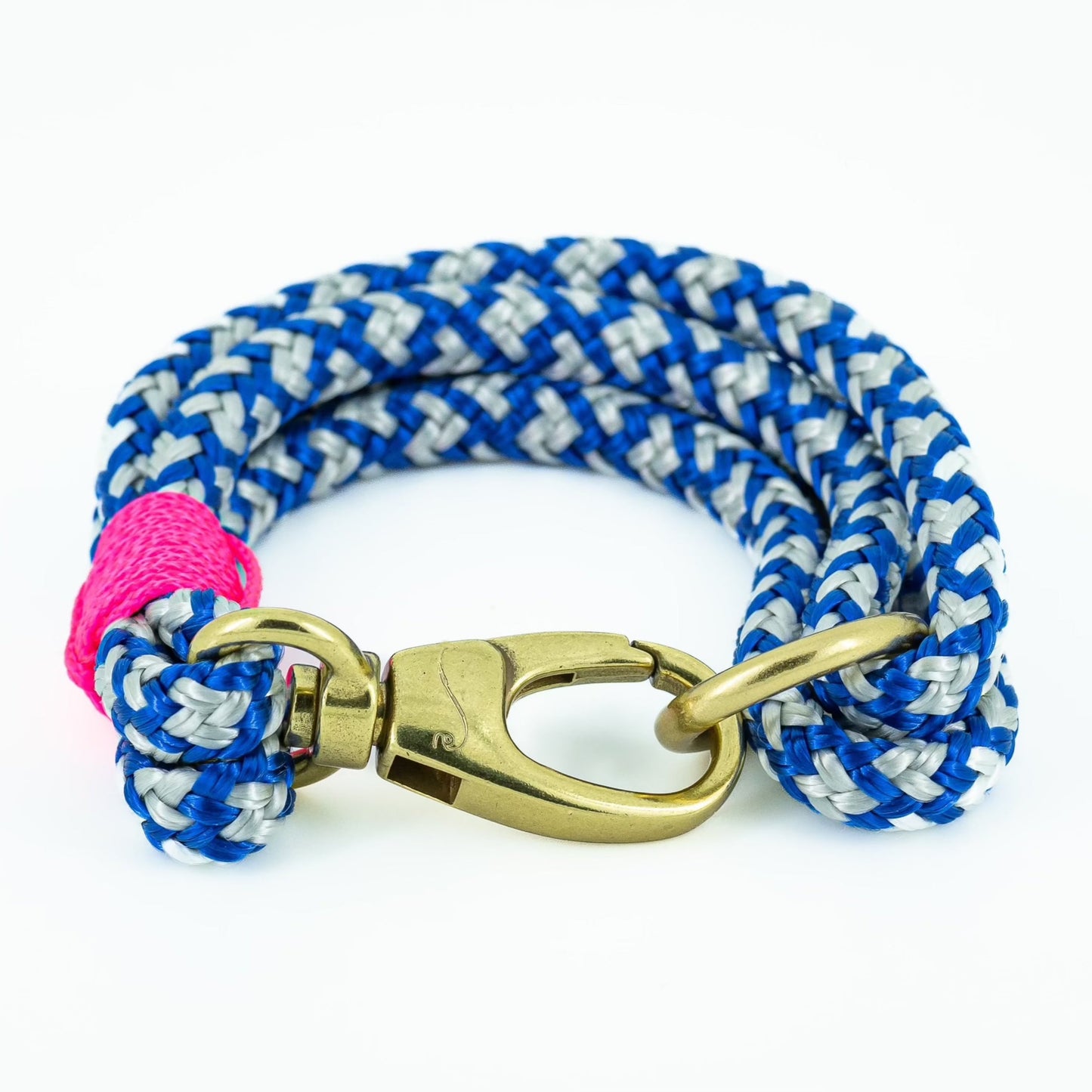 blue and pink nautical rope bracelet with brass clasp