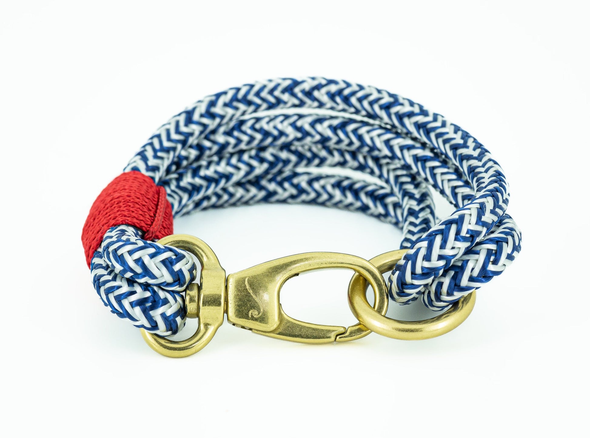 navy white and red nautical rope bracelet with brass clasp